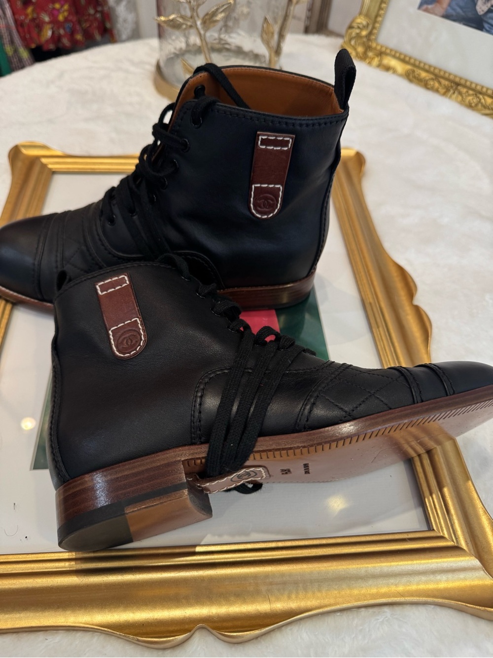 Chanel Classic Black Leather Lace-Up Ankle Boots - Women's - Picture 11 of 11